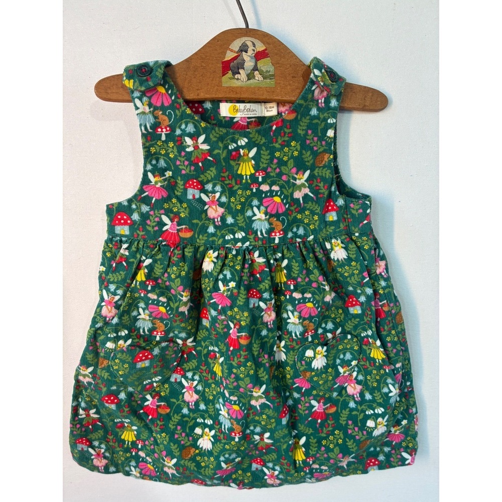 Baby Boden Corduroy Fairy Garden Pinafore Dress Baby Girls 12-18M Green